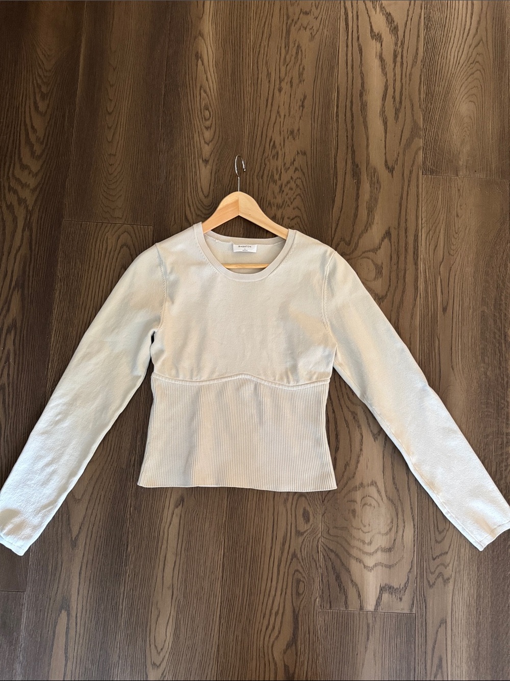 Babaton Cream Long Sleeve Ribbed Panel Top